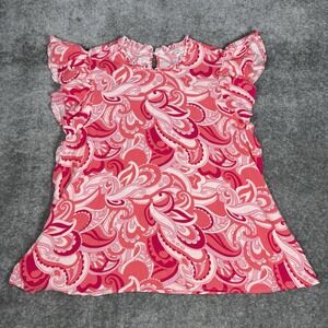 Emily Wonder Blouse Women's 2X Pink Floral Flutter Sleeve Lightweight Fairy